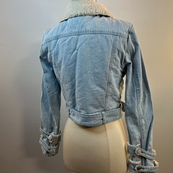Fashion Nova Women's Belted Sherpa Moto Denim Jacket - Size Small - NWT - Picture 6 of 7
